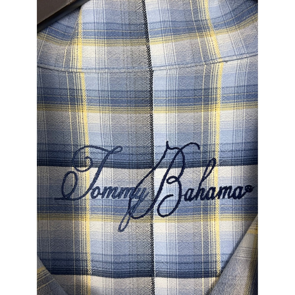 Tommy Bahama Silk Plaid Button Down Shirt Mens Large Blue Yellow Excellent - Picture 4 of 8